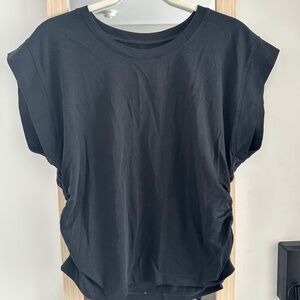 Madewell NWT dark gray T-shirt with side ruching cap sleeves size L